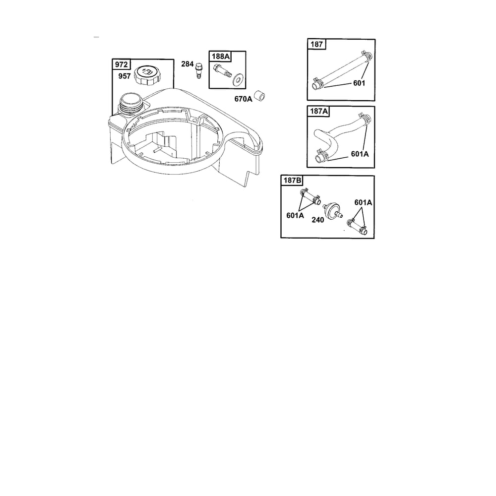 Line Fuel/Tank Fuel Diagram and Parts List for 12E800TO12E899  Briggs and Stratton Engine